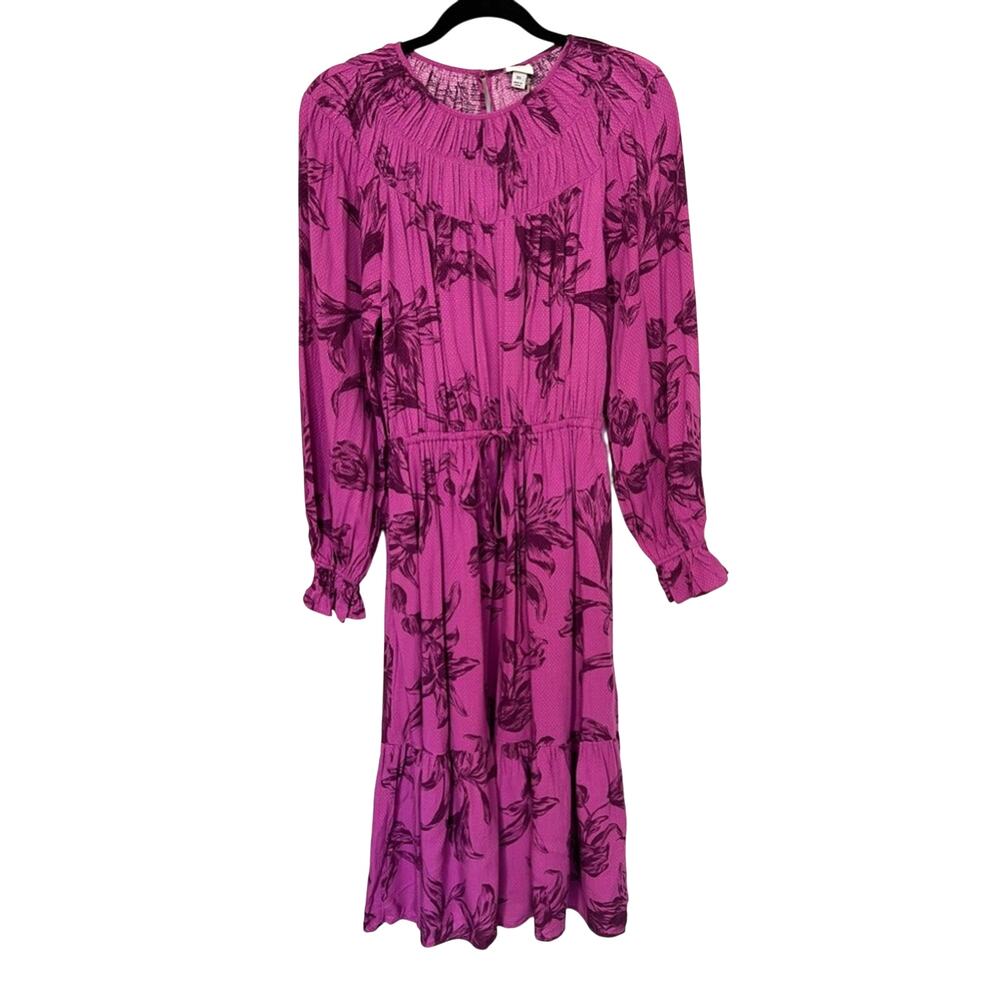 NWT a new day Dress - Magenta Purple Floral Long Sleeve Maxi - XS